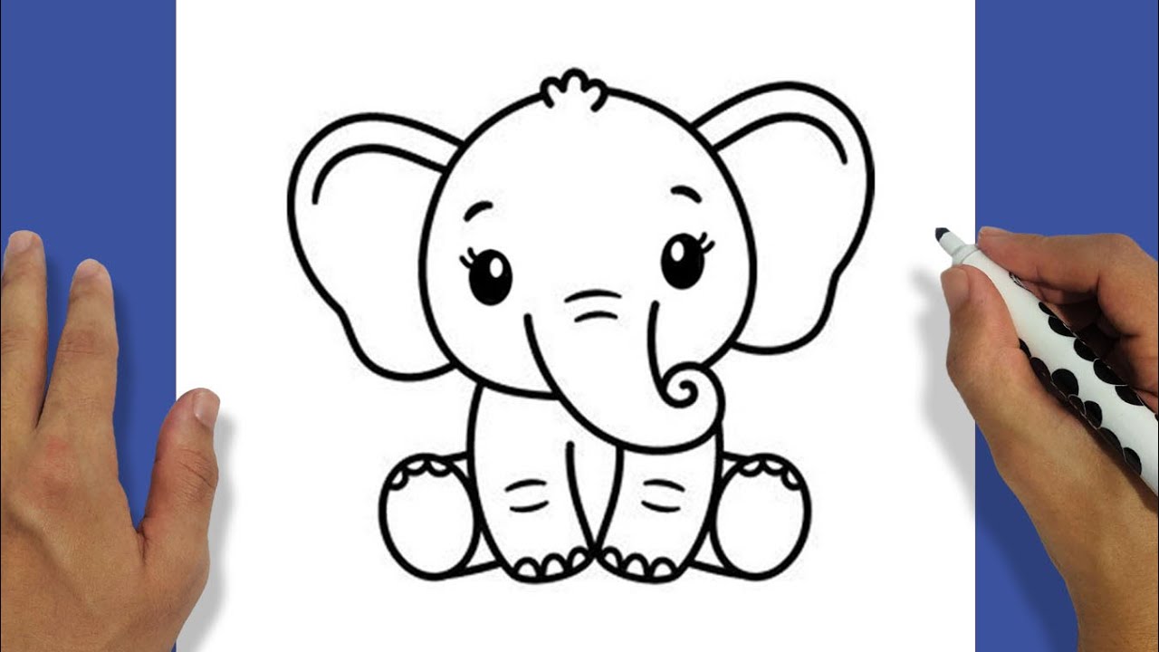 Desenho de elefante fofo kawaii l desenhando e colorindo l desenho