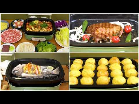 Joydeem Compact Hot Plate Grill Indoor Hot Pot Teppanyaki Grill Akashiki Pan  Octopus balls Pan Shabu Pot (4L) with 4-gear Temperature Control Suitable  for 2-6 People Green 