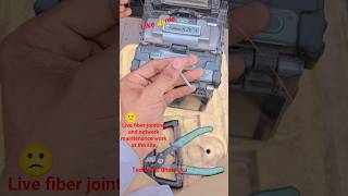 Live fiber jointing and network maintenance work at the site Fiber splicing machine and tools setup