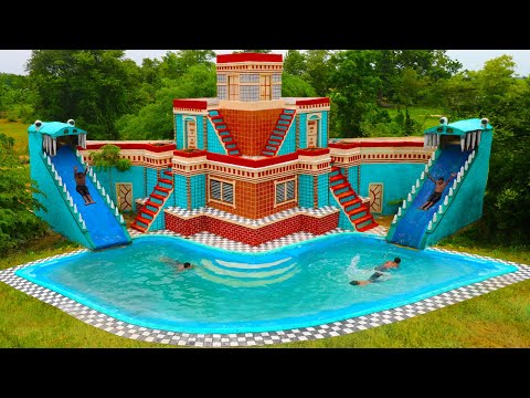 Building Villa House, Twine Water Slide x Design Swimming Pool For Entertainment Place