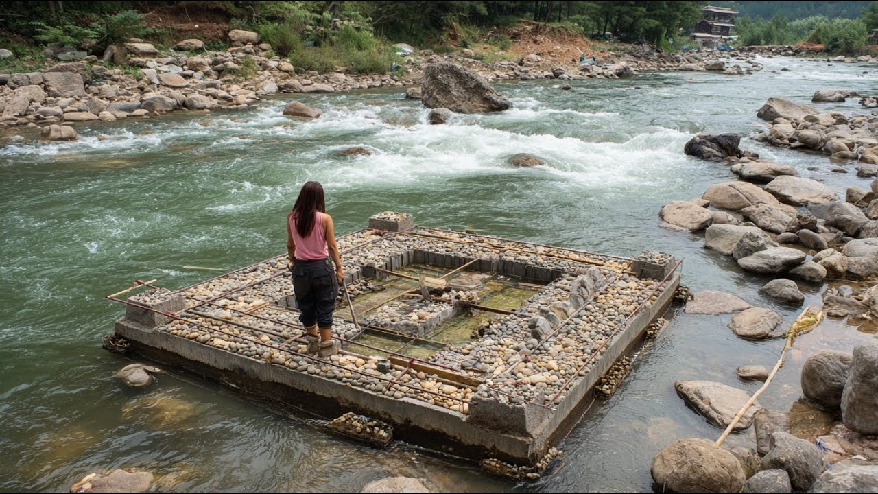 Woman Building House Middle of River in 180 Days | What The House ...