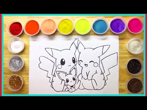 Tô Màu Tranh Cát Gia Đình Pikachu Bằng Kim Tuyến - Sand Painting: Pokemon Pikachu. 289.