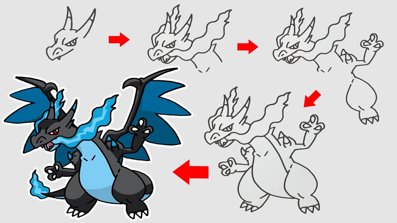 How to draw Mega Charizard X | Step by step | Pokémon #006 - YouTube