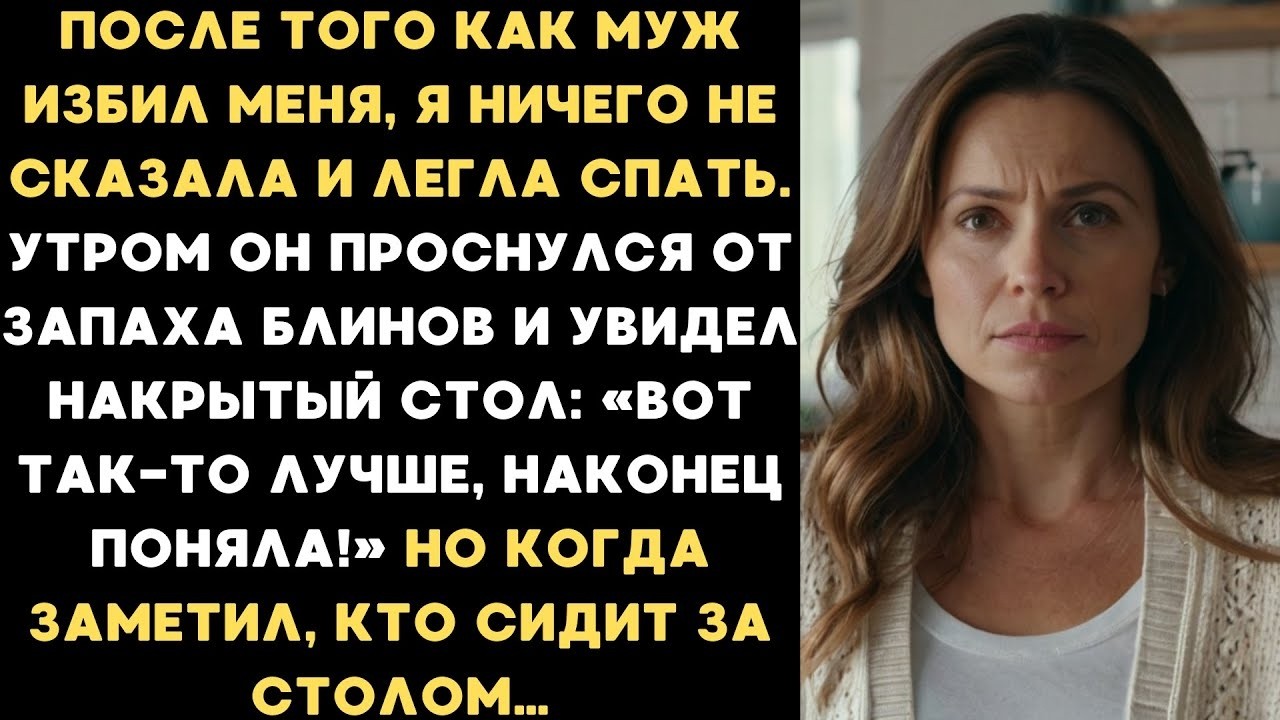 После побоев от мужа я легла спать. Утром он проснулся на запах блинов, но заметив гостей за столом