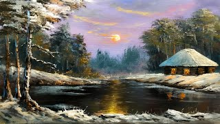 Snowy Winter Sunset Painting | Acrylic Landscape Paintings Tutorial | How to Paint Step by Step