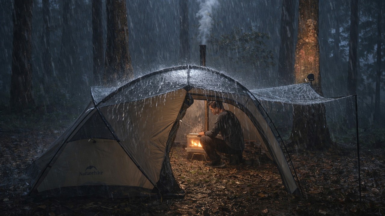 SOLO CAMPING HEAVY RAIN AND THUNDERSTORMS - RELAXING CAMPING IN THE ...