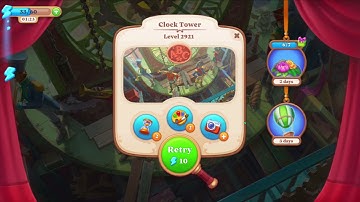 Manor Matters Level 2921 Clock Tower HD | Failed in Heart, Lightning bolt | balloon, handprint, whip