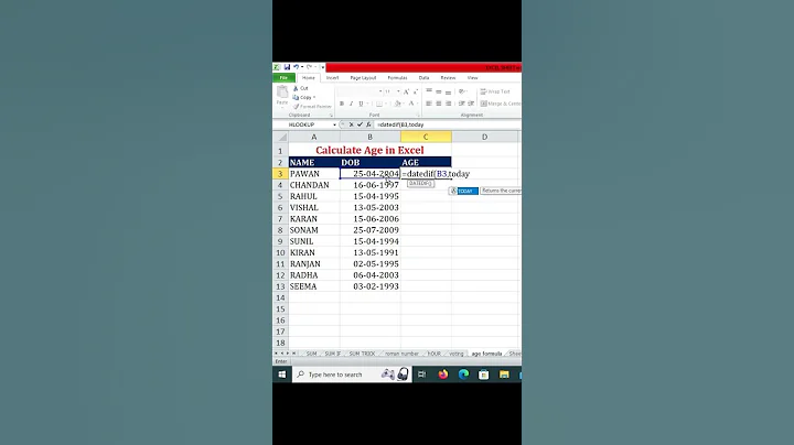 Calculate age in Excel #datedif #excel #short #shorts #sort #excelshortsvideo