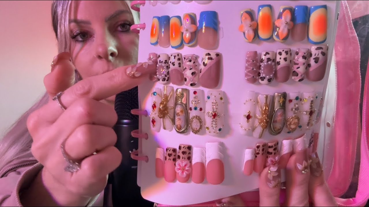 ASMR Clicky Whiser & GENTLE ASMR Sounds Show & Tell Of My Press On Nail Collection Part 2