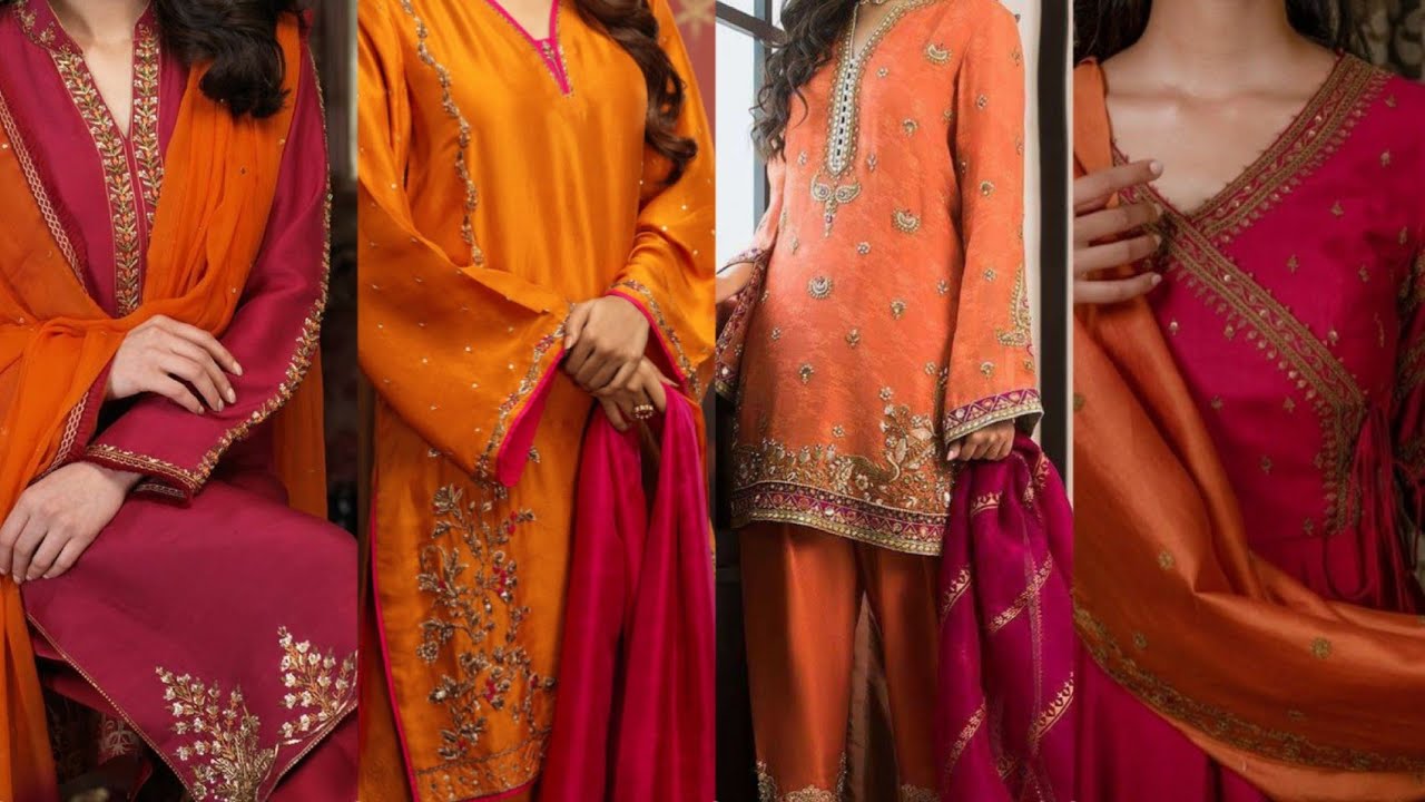 Orange & Pink Contrast Party Wear Dresses.