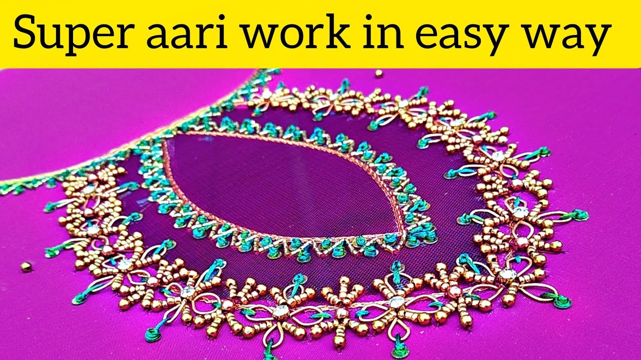 Super aari work design with net cloth in easy way for beginners 