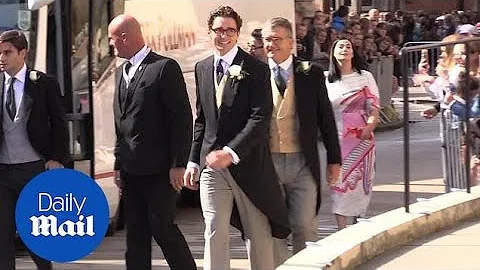 Groom Caspar Joplin and guests arrives for Ellie G...