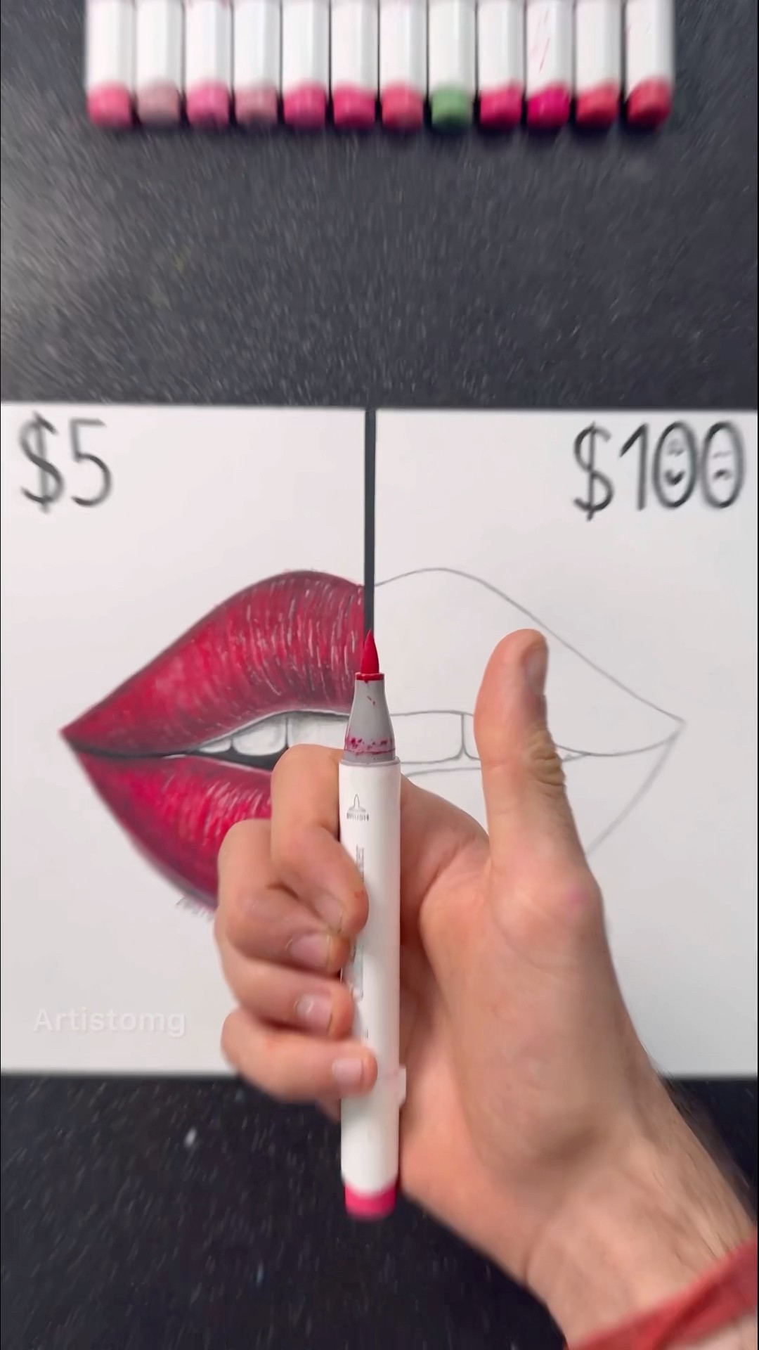 Drawing Lips with $5 vs $100! ✍️✨? || What’s your Favorite Side?! ? #artsupplies