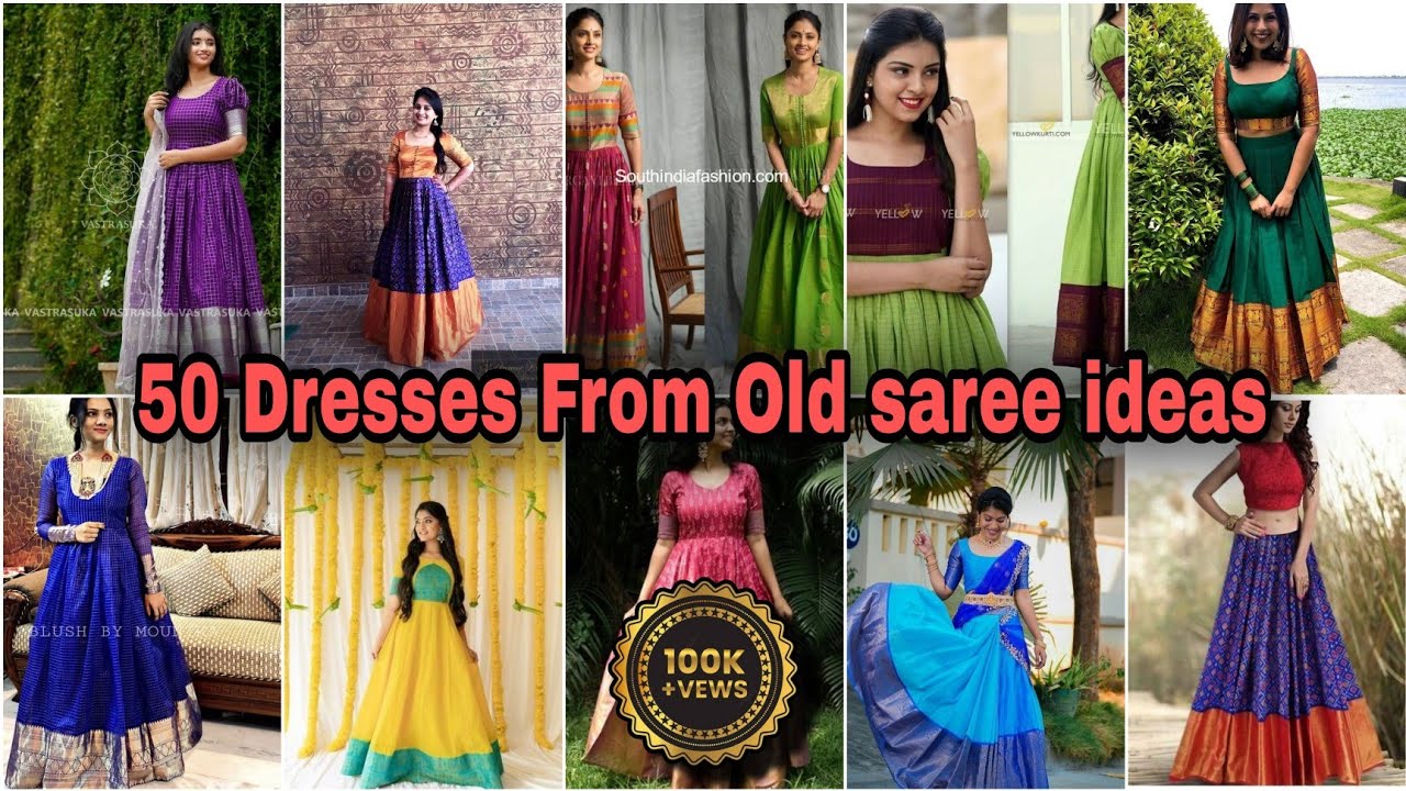 Dresses From Saree||Old saree reuse ideas||Gown from old saree||Dress ideas  from from silk saree - YouTube