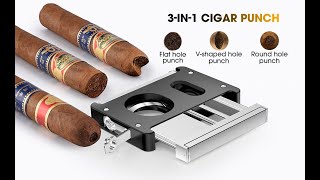 XIFEI Cigar Cutter 4 in 1 ( V cutter + Straight cutter + Punch cutter + Cigar Stand )