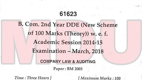 B.com 2nd Year dde Company Law & Auditing Question Paper mdu march 2018 | Separate Video | mdu |