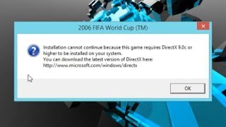 установка не может продолжаться, потому что для этой игры с мячом требуется DirectX 9.0