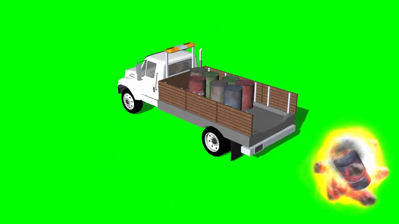 barrel falls from moving truck and explodes - "free Chroma Key Effects"