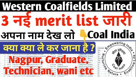 Western Coalfields Limited New Apprentice Merit list 2021, WCL Wani, Nagpur, Graduates, Technician