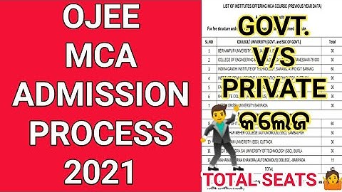 MCA Government College Seats 2021 । MCA Admission Process 2021 । OJEE MCA Counselling Process 2021 ।