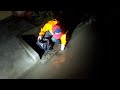 Remove Plastic Clogged Culvert Drain At Night