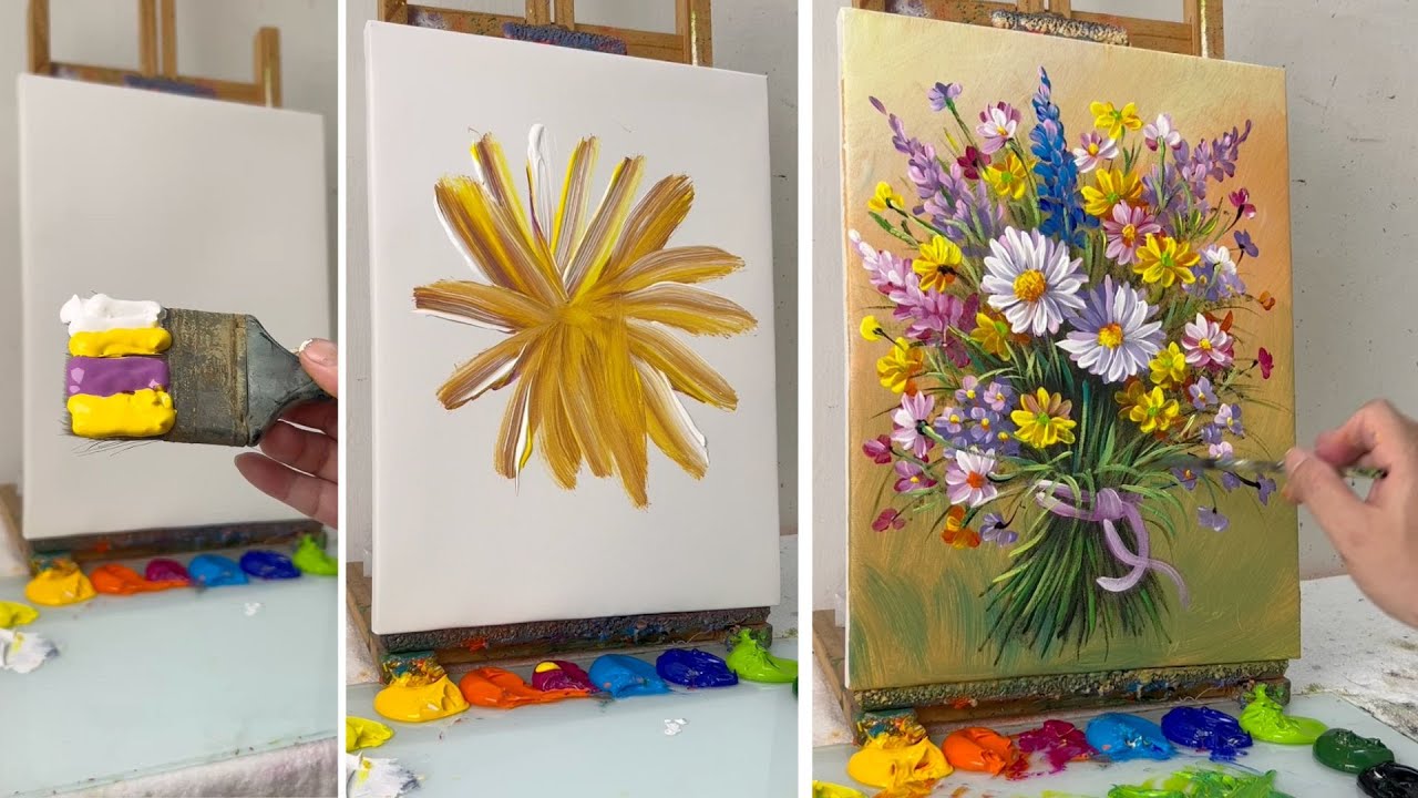 Easy Colorful Flower Bouquet Painting | Step-by-Step Acrylic Tutorial ...