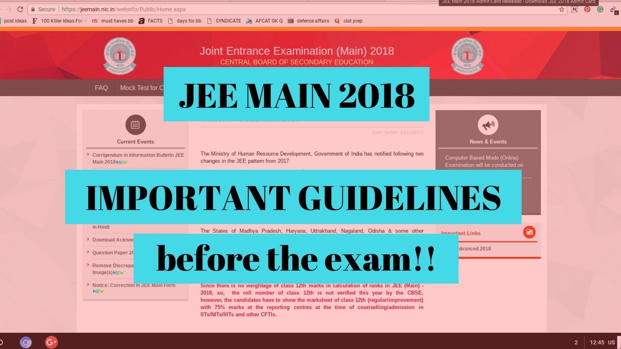 Important Guidelines For Students Before Jee Mains 2018 Aglasem Youtube
