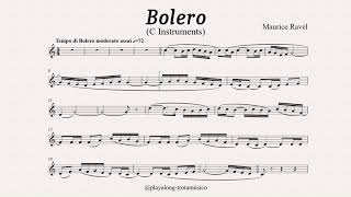Flute Playalong - Bolero (Ravel) C instruments sheet music with orchestral accompaniment