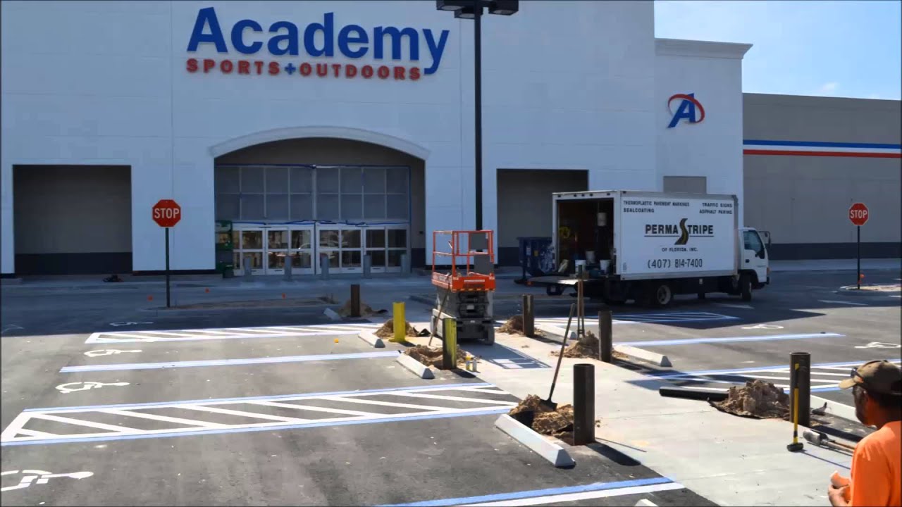 Parking lot Striping time lapse (bollard install) (Academy Sports Lake