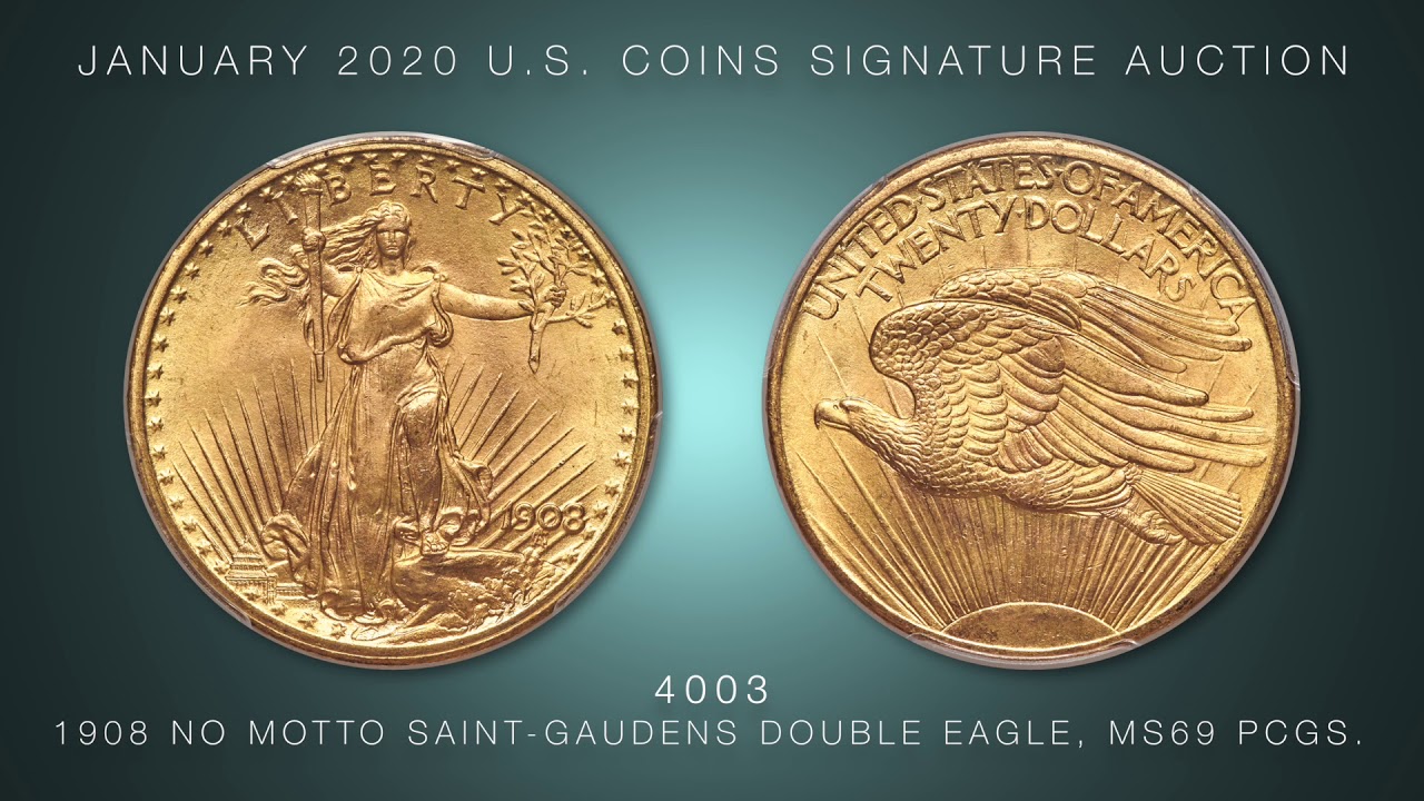 1908 $20 No Motto, Wells Fargo Nevada, MS69 PCGS. Saint-Gaudens