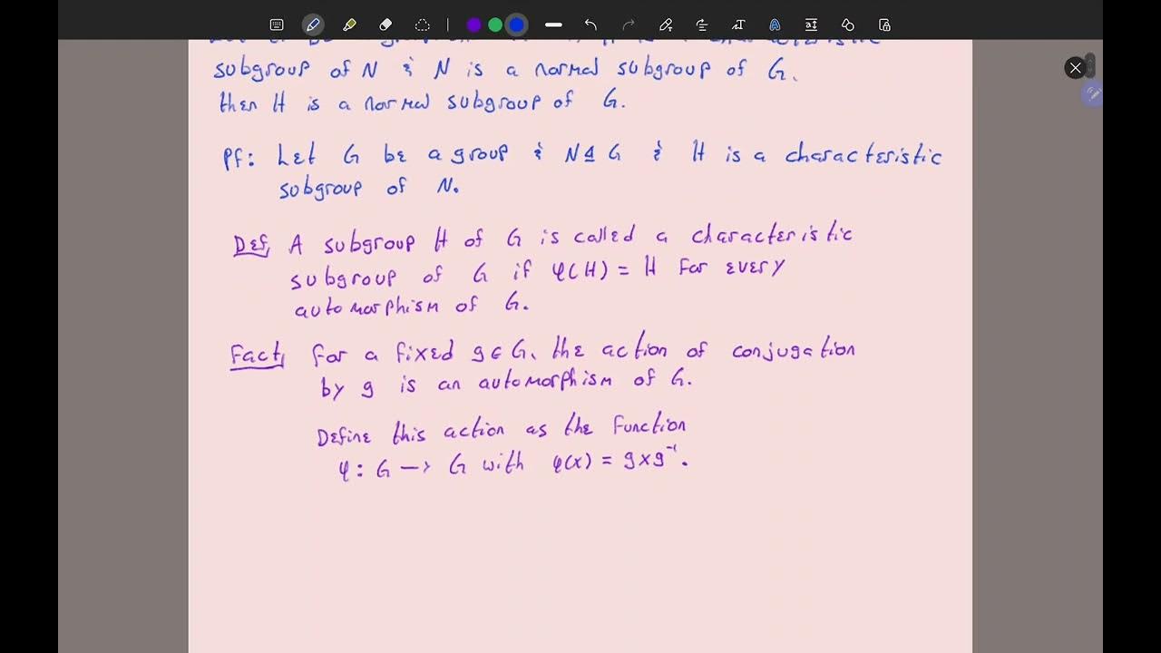 Characteristic Subgroup of a Normal Subgroup is Normal. YouTube