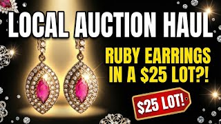 Local Auction Haul: Vermeil Ruby Earrings, Crystal & Rhinestone Jewelry Finds!