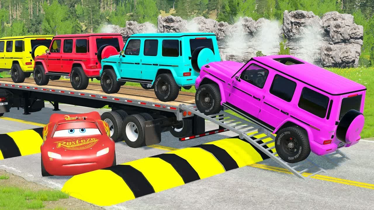 Flatbed Truck McQueen | Transportation with Truck - Pothole vs Car #8| BeamNG.Drive Gameplay