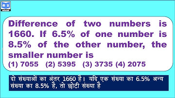 Difference of two numbers is 1660  If 6 5% of one number is 8 5% of the other number, the smaller nu