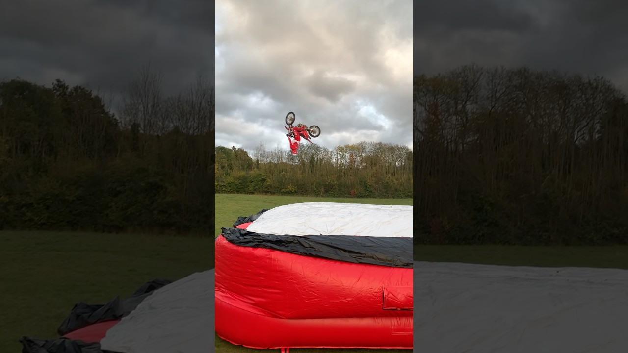Backflip practice on big square air bag 