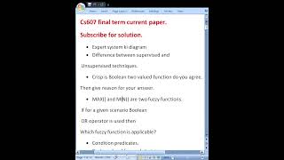 CS607 Final Term Current Paper – Questions Only | Subscribe for Solution