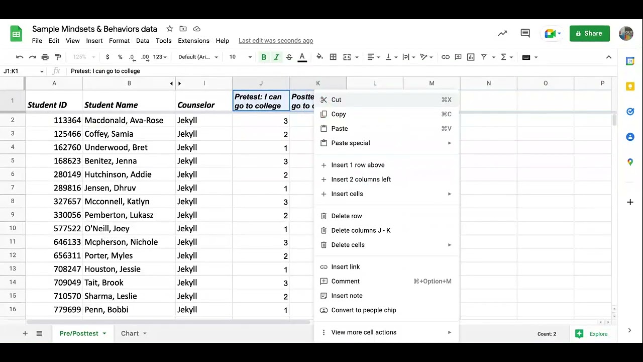 Making a simple chart of pretest & posttest data