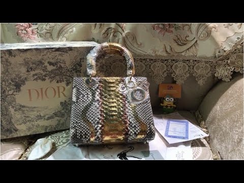 Review On Christian Dior New Python Medium Gold Lady Dior Bag Handbag -  Youtube