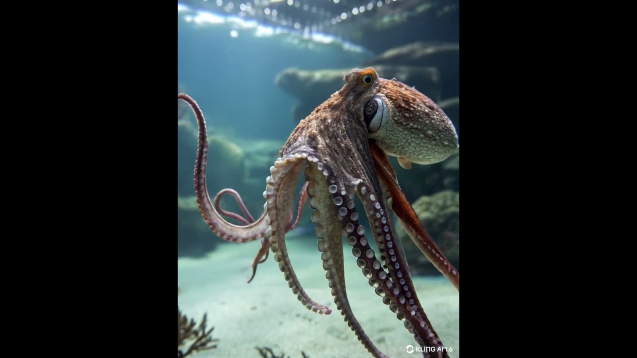 Octopus with textured skin and shiny tentacles. 