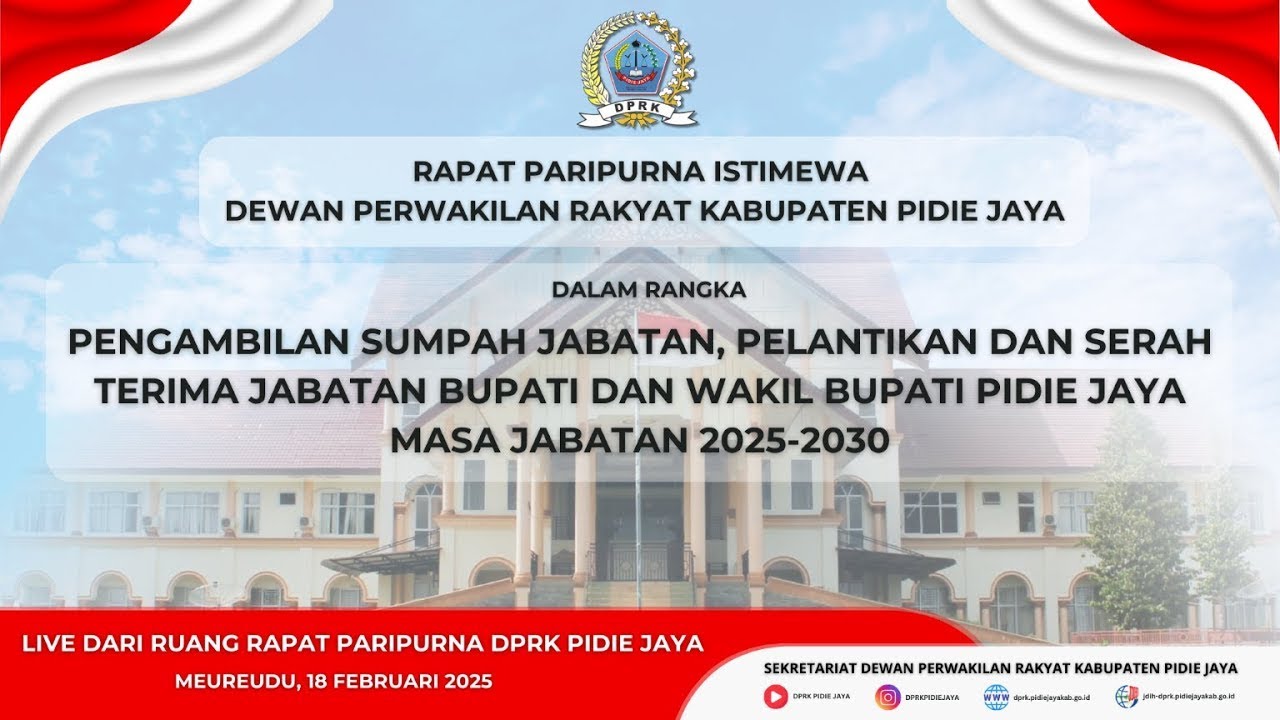 🔴Pelantikan Bupati dan Wakil Bupati Pidie Jaya Masa Jabatan 2025 - 2030