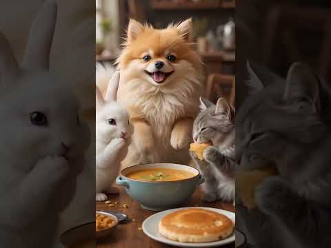 Pomeranian Puppy Cooks dinner for His Friends #shorts #ytshorts