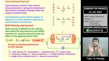 XII Phy Lec-2.1: Electric Current, Drift Velocity, Current Density (Current Electricity)