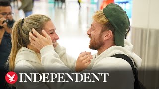 Sam Thompson Greeted By Girlfriend Zara Mcdermott As He Arrives Back After Im A Celeb Victory