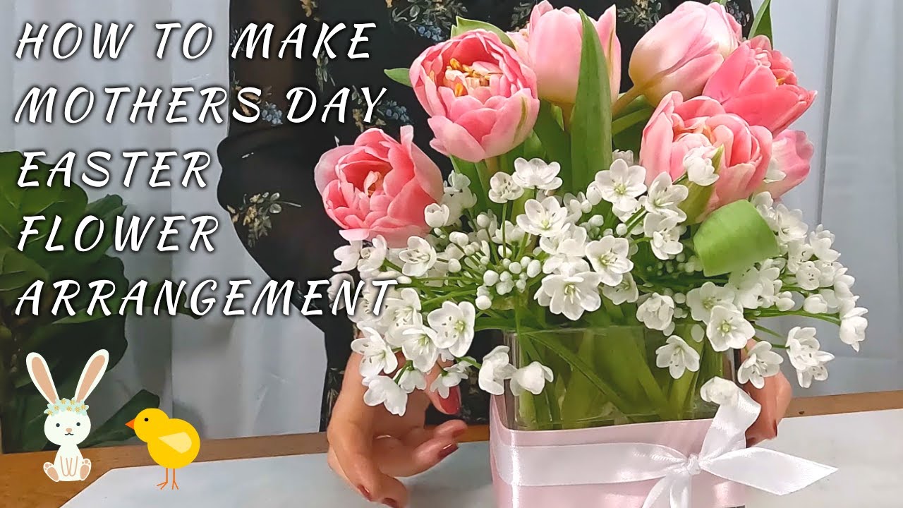 DIY TUTORIAL HOW TO MAKE EASTER MOTHERS DAY TULIP GLASS CUBE ARRANGEMENT #flowers #tutorial #easter