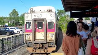 A MBTA Inbound commuter rail train arriving at Gloucester station in Gloucester MA | 7/17/2026