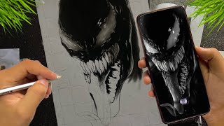 Hyper realistic charcoal sketching part =1 🔥{VENOM}🤩step by step