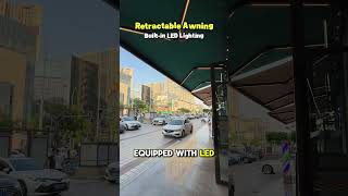Modern retractable awning, full aluminum housing, motorized extension, LED lighting