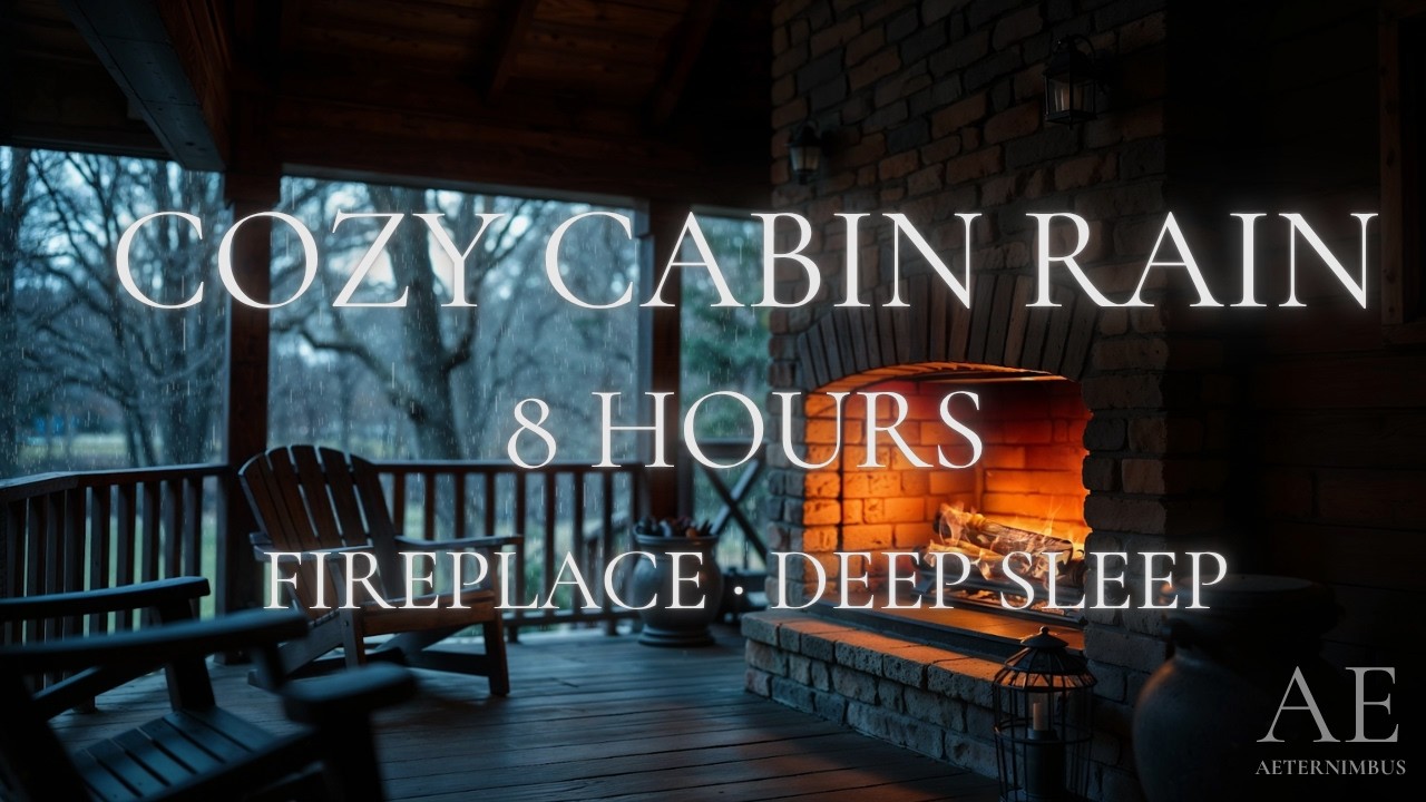 8 Hours Rain on Cabin Roof | Cozy Fireplace | Distant Thunder | Deep ...