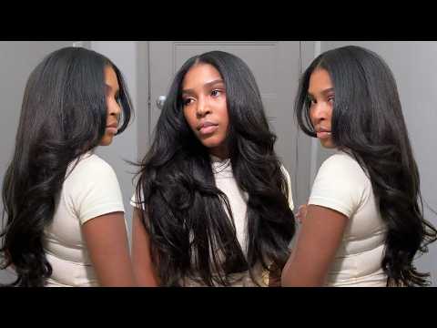 UNCLOCKABLE HAIR BLEND. YAKI STRAIGHT BUNDLES INSTALL LAYER CUT + SOFT CURLS | FT. KLAIYIHAIR