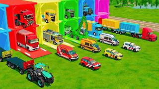 TRANSPORTING AMBULANCE, FIRE ENGINE, EXCAVATOR, POLICE TRUCK TO GARAGE - FS22 screenshot 2